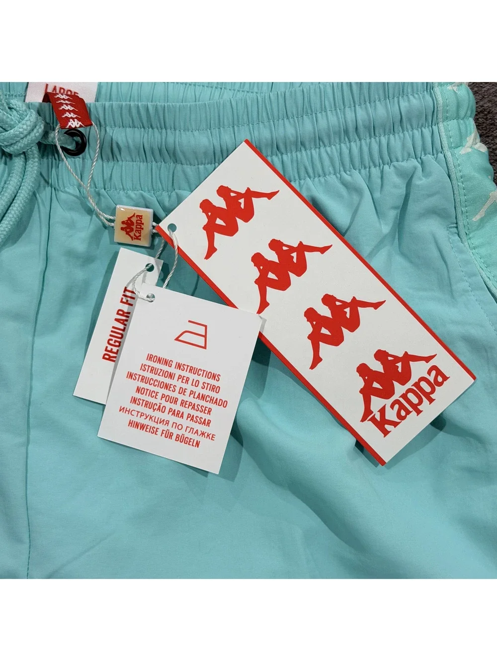 Kappa 222 Banda Coney Swim Shorts Men’s L Aqua Blue Logo Tape Trunks NWT